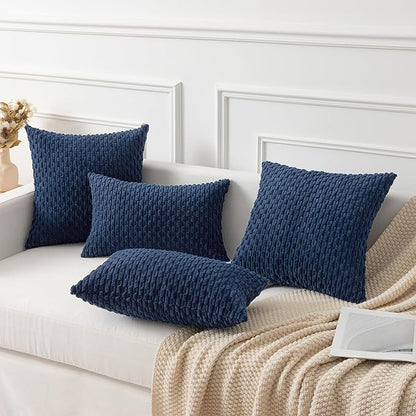 Kevin Textile Pack of 2 Corduroy Decorative Throw Pillow Covers 26x26 Inch Soft Boho Striped Pillow Covers Modern Farmhouse Home Decor for Spring Sofa Living Room Couch Bed Navy Blue