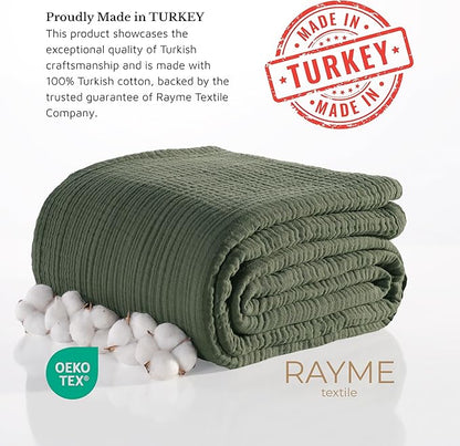 Muslin Blanket - Pure 100% Turkish Cotton Airy Soft Light Versatile Gauze Throw Blanket for Bed, Couch, Sofa (Khaki Green, Throw Size (50" x 66" inch))