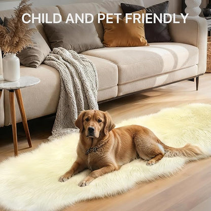 GENIMO 2x3 Fluffy Faux Fur Rug, Ultra Soft Shaggy Sheepskin Rug, High Pile Suede Backed Plush Area Rugs for Bedroom Living Room Indoor Floor Chair Cover Sofa, Cream