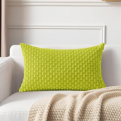 Kevin Textile 12x24 Inch Pillow Cover 1 Pack Boho Christmas Decorative Soft Striped Corduroy Lumbar Farmhouse Accent Rectangle Cushion Case for Living Room Couch Sofa Bed, Christmas Green