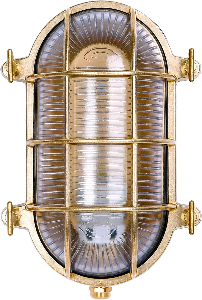 BLINKO Nautical Brass Bulkhead Wall Light,Vintage Retro Wall Sconce,Industrial Lighting Fixtures,Mid Century Modern Decorative Light,IP 65 Precision Waterproof,Outdoor Indoor Deco,Lampshade Only