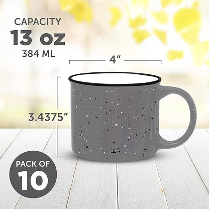 DISCOUNT PROMOS Ceramic Campfire Coffee Mugs 13 oz. Set of 10, Bulk Pack - Perfect for Tea, Espresso, Cappuccino, Hot Cocoa - Grey