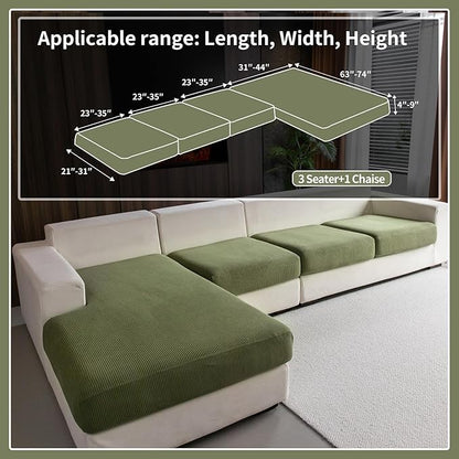 Sectional Couch Covers, Wear Resistant Stretch Sofa Covers Washable Soft Couch Cushion Covers Anti Slip Furniture Protector Sofa Slipcovers for Pets(4 Pieces 3 Seaters+1 Chaise, Green)