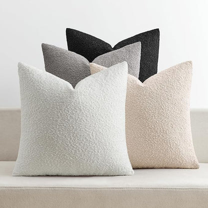 MIULEE Pack of 4 Decorative Textured Boucle Throw Pillow Covers 18x18 Inch Black White Accent Solid Pillow Cases Soft Couch Cushion Covers Modern Farmhouse Boho Chair Sofa Bed Livingroom Home Decor
