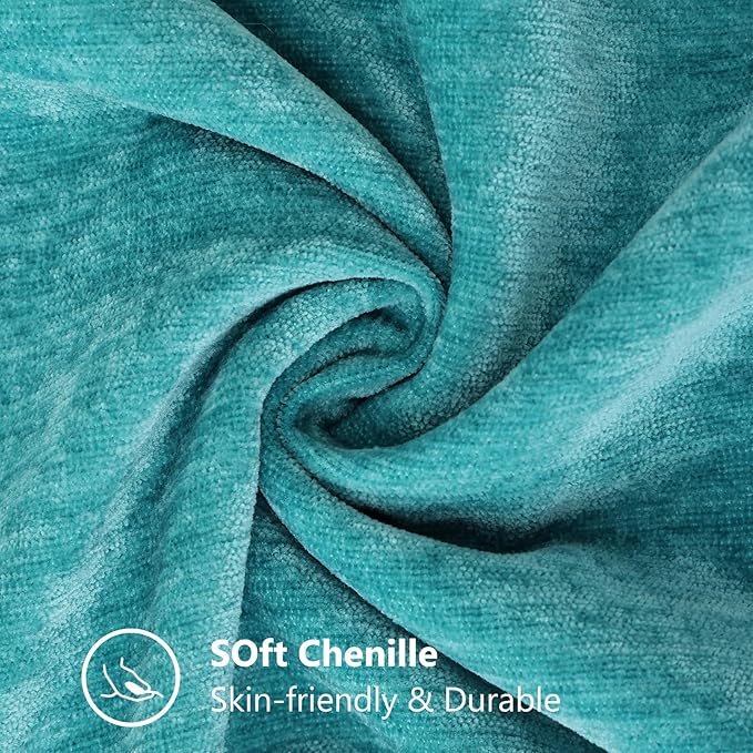 decorUhome Spring Chenille Soft Throw Pillow Covers 24x24 Set of 2, Farmhouse Velvet Neutral Decorative Euro Sham Pillow Covers with Stitched Edge for Couch Sofa Bed Home Decor, Turquoise