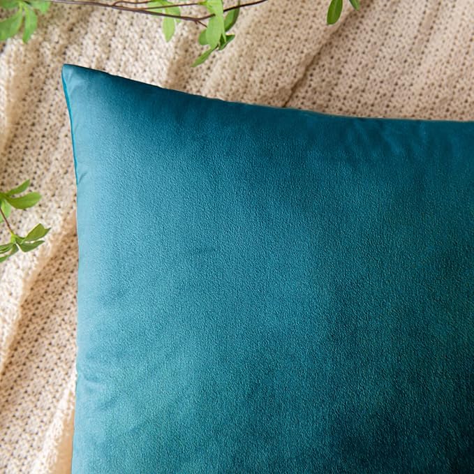EMEMA Pack of 2 Velvet Throw Pillow Covers Decorative Square Pillowcase Soft Solid Cushion Case for Sofa Bedroom Chair Car 18x18 Inch Teal