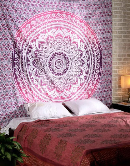 raajsee Large Pink Ombre Mandala Tapestry Wall Hanging,Indian Cotton Beach Throw Blanket Hippie Bohemian Elephant Queen Boho Décor,Meditation Yoga Mat Rugs 82x92 Inches