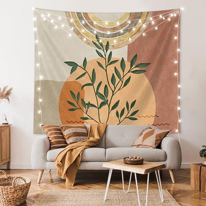 SUOTEMEIFEI Boho Plant Art Tapestry,retro Plants Tapestry Sunset Landscape Abstract Aesthetic Wall Bedroom Living Room Decor College Dorm Wall Hanging
