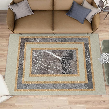 Light Luxury Marble Area Rugs Gilded Stripe Geometry Area Carpet Abstract Marble Texture Rug Stone Crack Carpet for Living Room Study Bedroom 4x6ft