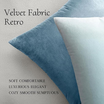 MIULEE Velvet Throw Pillow Covers 24x24 Inch Pack of 2,Soft Solid Euro Decorative Pillowcases Modern Luxury Home Decor for Bed Couch Sofa Bedroom Livingroom,Blue Gray