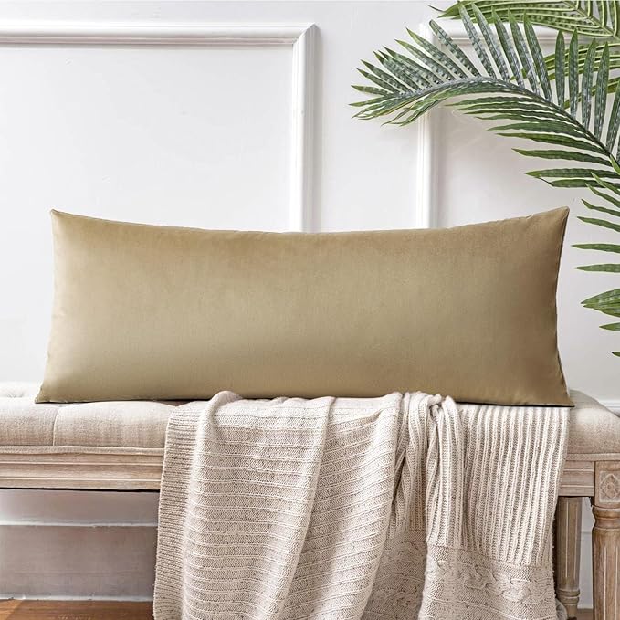 Artscope Luxury Velvet Lumbar Pillow Cover Super Soft Decorative Rectangle Throw Pillow Covers Case Cushion Covers for Sofa Couch Bedroom Car Decor 14x36 Inch Tan