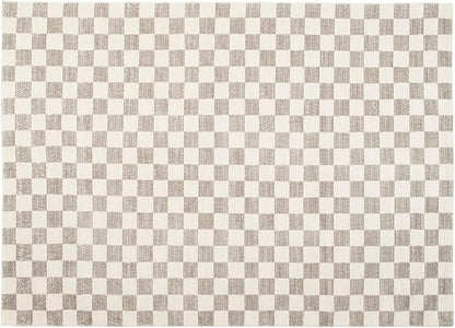 Revival Rugs Gambit 6'7"x9' Checkered Rug Washable Area Rug for Living Room Bedroom - 100% Recycled Oeko-TEX Certified, Medium Pile, Gray, Beige