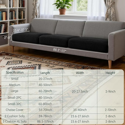 CHUN YI 3 Piece Couch Cushion Covers for XL-Sofa Seat Slipcovers Suitable with Spandex Jacquard Washable Fabric (3 Piece XL-Sofa Cushion Covers, Black)