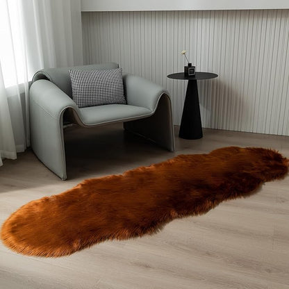 Faux Fur Rug Runner 2x6 ft Caramel - Machine Washable Super Soft Plush Shaggy Fluffy Area Carpet,Sheepskin Rug Fuzzy Floor Mat for Bedroom, Sofa,Living Room, Bedside, Nursery & Kids Room