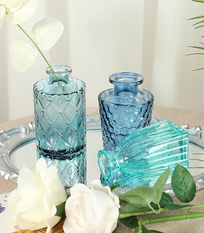 Set of 30 Colorful Glass Bud Vases - Small Textured Flower Vases for Centerpieces, Wedding Table Decor, Retro Home Decor Bulk Vase Set for DIY, Events & Gifts