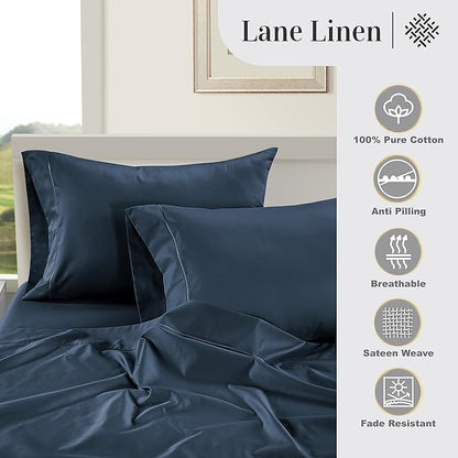 LANE LINEN 100% Egyptian Cotton California King Sheets Set, Soft & Comfy No Pill Fade Resistant Oeko-Tex Certified Cotton Sheets Cal King Size Set, 15" deep Pokcet Sheets - Dark Denim