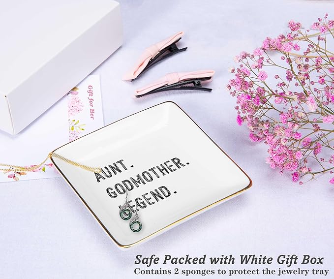 NZY Mother's Day,Baptismal,Christmas Gifts-Aunt Godmother Appreciated Present-Auntie Thank You Present-Baby Gift Shower-Jewelry Tray Trinket Holder Ring Dish-Aunt Godmother Legend
