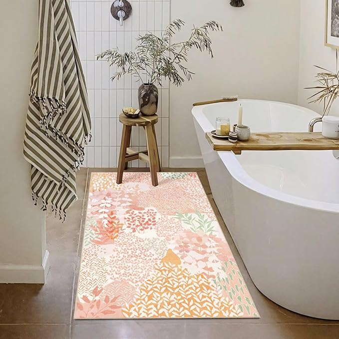 DEXDE 2x3 Area Rug, Small Boho Rugs Entryway Doormat Indoor Machine Washable Non-Slip Abstract Botanical Leaves Floral Floor Carpet for Living Room Bedroom Office Playroom,Pink