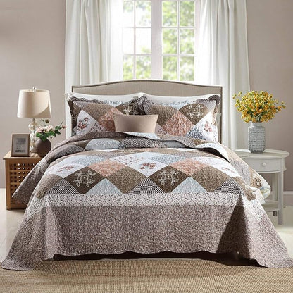 HoneiLife Quilt Set Twin Size - 2 Piece Microfiber Quilts Reversible Bedspreads Patchwork Coverlets Floral Bedding Set All Season Quilts- Splicing Mocha Rose