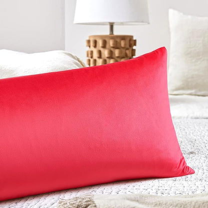 Artscope Luxury Velvet Lumbar Pillow Cover Super Soft Decorative Rectangle Pillowcases Soft Solid Cushion Cases for Couch Sofa Bedroom Car Decor 14x36 Inch Red