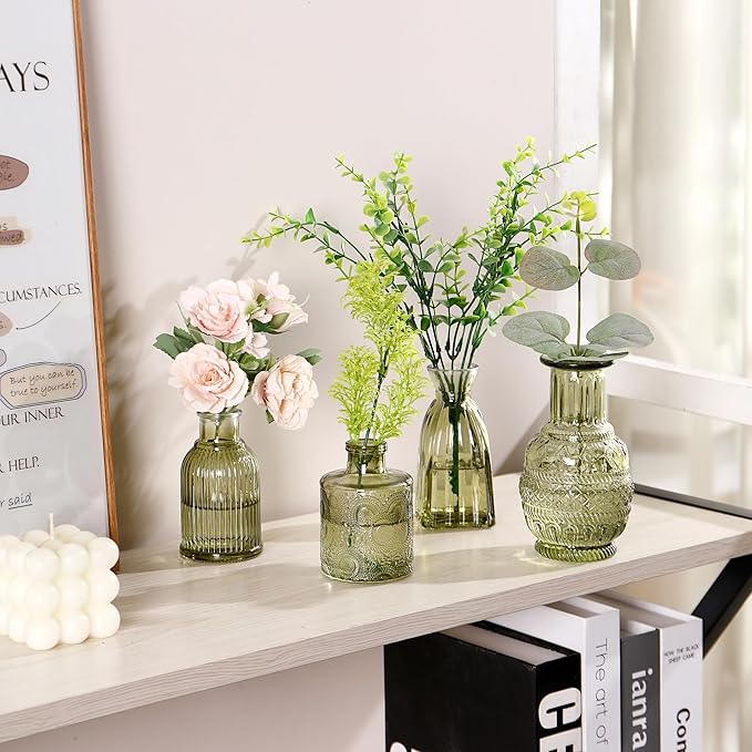 Glass Bud Vases Set of 60, Small Glass Vase for Flowers, Green Small Vases for Centerpieces, Vintage Bud Vase in Bulk for Wedding, Party, Events, Reception, Home Decor