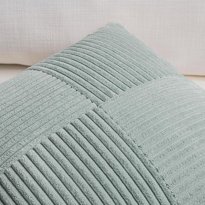 Fancy Homi 2 Packs Grey Blue Euro Decorative Throw Pillow Covers 26x26 Inch for Couch Bed Sofa, Rustic Farmhouse Boho Home Decor, Soft Corss Corduroy Patchwork Textured Square Cushion Case 66x66 cm