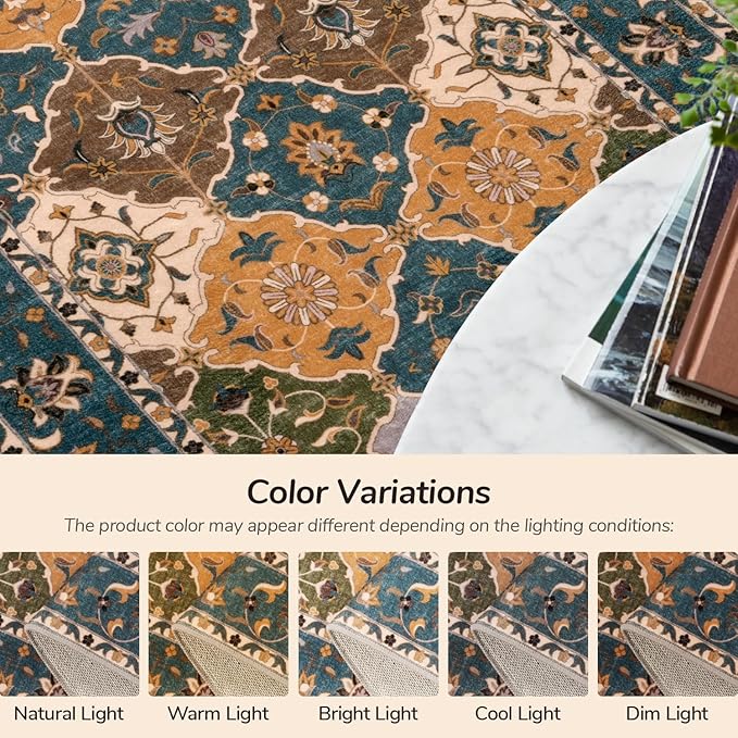 Lessymo Washable Hallway Runner Rug 2x6, Moroccan Faux Wool Runner Rugs Non Slip for Kitchen Entryway Laundry Room Bedroom, Low Pile Multicolor Oriental Rug, Kid & Pet Friendly, Olive Green and Gold