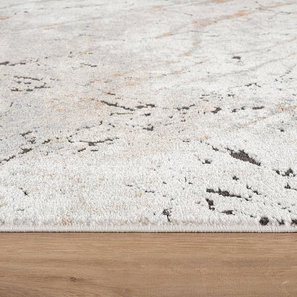 Rugshop Drifted Marble Abstract Area Rug Durable, Kid & Pet Friendly Gray, Ivory, Neutral Tones 4' x 6' Ideal Under Coffee Tables, Desks, or in Small Dining Areas
