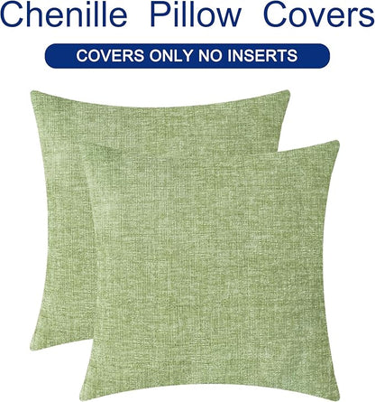 CaliTime Throw Pillow Covers Decorative 16 X 16 Inches Pack of 2 Cozy Chenille Cushion Case for Couch Sofa Bed Living Room Home Sage Green