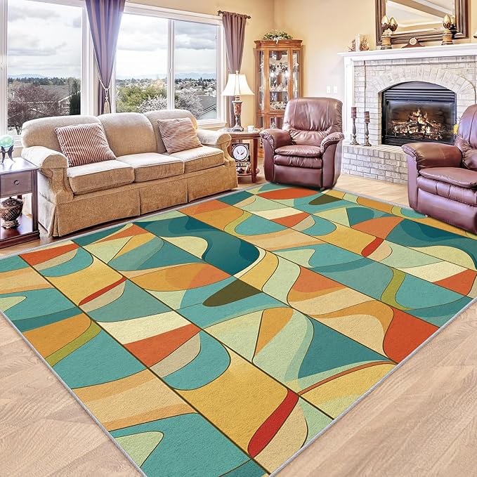 Abstract Rug 6x9 - Abstract Rug, 2x3 Rug, Colorful Swirl Area Rug & Room Decor, Psychedelic Carpet & Home Decor, Washable Non Slip Anti Skid Rugs