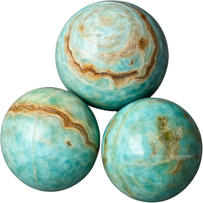Amazing Gemstone Caribbean Calcite Crystal Ball with Stand - 1.5" Inches Crystal Sphere Meditation Balls for Witchcraft and Decorative Balls
