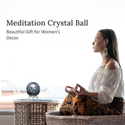 Crocon 45mm Indigo Gabbro Stone Sphere Ball with Metal Stand 1400+ Carats Gemstone Ball Healing Sphere Sculpture Figurine for Fengshui Divination Home Decoration Photography Crystal Sphere
