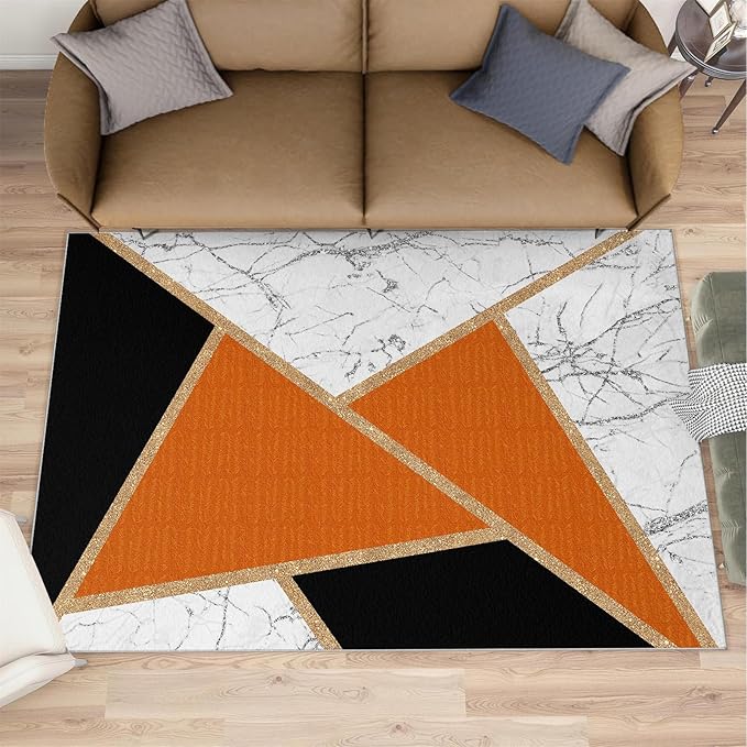 Geometric Marble Bedroom Rug Modern Light Luxury Marble Area Rugs Abstract Stone Crackle Carpet Geometric Patchwork Rug for Living Room Family and Pet 3x5ft
