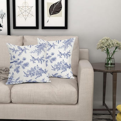 White Blue Bird Pillow Covers 18x18 Set of 2 Decorations Chinoiserie Vintage Throw Pillow Covers Decor Rustic Pillowcases Oriental Pattern Farmhouse Cozy Soft for Sofa Bed Chair Home Decorative