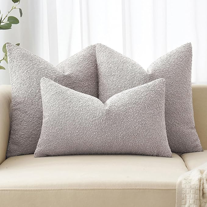 MIULEE 18x18 Inch Decorative Pillow Covers for Couch Bed Set of 2 Textured Boucle Neutral Winter Throw Pillows Cloud Grey Accent Solid Cushion Pillowcases Sofa Livingroom Home Decor