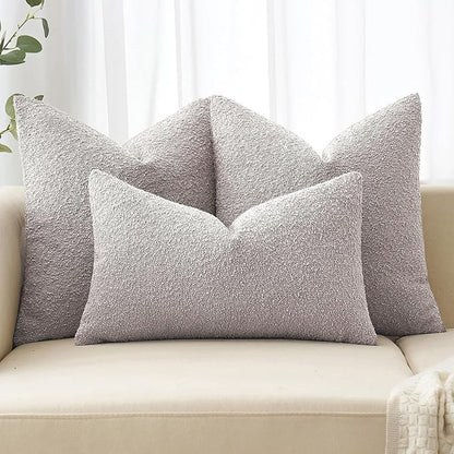 MIULEE 20x20 Inch Decorative Pillow Covers for Couch Bed Set of 2 Textured Boucle Neutral Winter Throw Pillows Cloud Grey Accent Solid Cushion Pillowcases Sofa Livingroom Home Decor