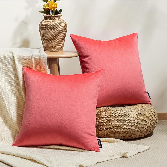 Phantoscope Pack of 2 Velvet Decorative Throw Decorative Pillow Cover Soft Solid Square Cushion Case for Couch Magenta 18 x 18 inches 45 x 45 cm