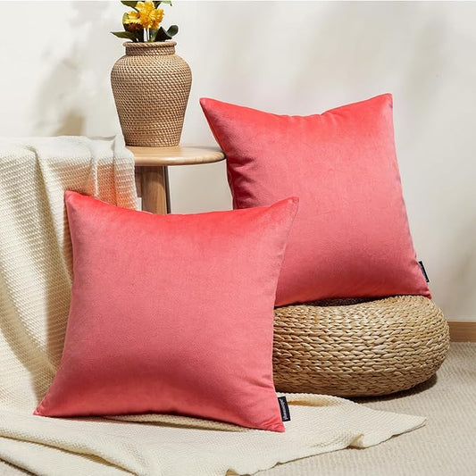 Phantoscope Pack of 2 Velvet Decorative Throw Decorative Pillow Cover Soft Solid Square Cushion Case for Couch Magenta 18 x 18 inches 45 x 45 cm