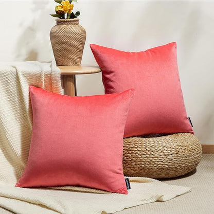 Phantoscope Pack of 2 Velvet Decorative Throw Decorative Pillow Cover Soft Solid Square Cushion Case for Couch Magenta 20 x 20 inches 50 x 50 cm