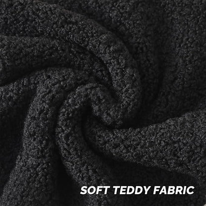FUTEI Black Throw Pillow Covers 16x16 Inch Set of 2,Furry Faux Fur Teddy Boucle Textured Cushion Covers,Soft Fluffy Decorative Pillow Case,Home Decor for Couch Bed Living Room Office Car