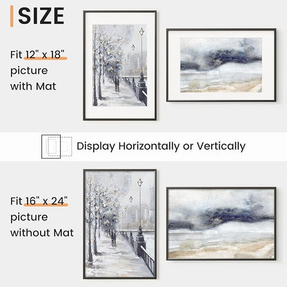 16x24 inch Metal Poster Frame - 16 x 24 Thin Aluminum Picture Frames Matted for 12x18 Photos, Artworks, Prints, Puzzle - High Definition Plexiglass - Vertical and Horizontal Display - Wall Hook Hanging Hardware Included - Black, Set of 1
