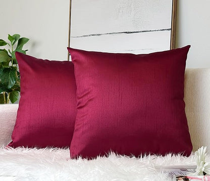 Aiking Home 26x26 Inches Faux Silk Square European Shams, Zipper Closure, Burgundy (Set of 2)