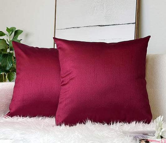 Aiking Home 24x24 Inches Faux Silk Square European Shams, Zipper Closure, Burgundy (Set of 2)