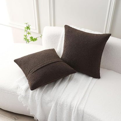 FUTEI Pack of 2 Dark Coffee Decorative Throw Pillow Covers 22x22 Inch Soft Cozy Solid Boucle Textured Cushion Case,Modern Home Decor for Couch Bed Living Room