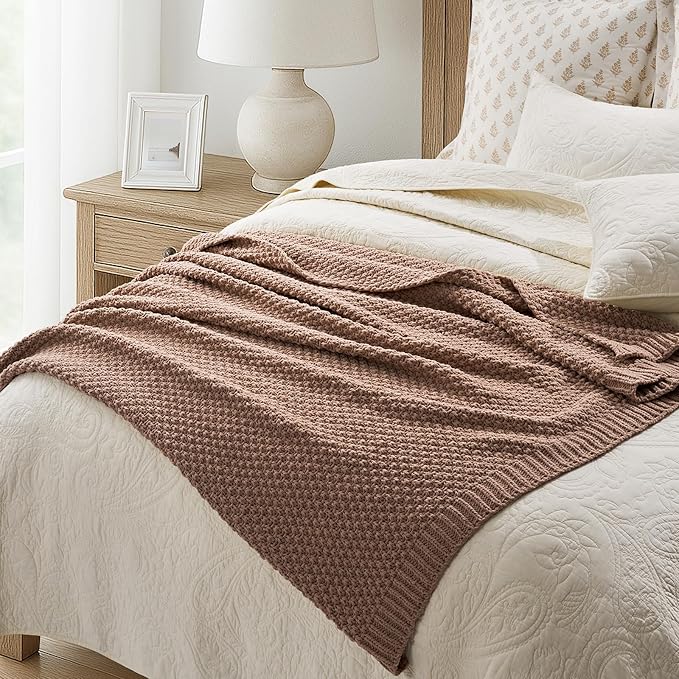 EVERGRACEHOME Chunky Chenille Knit Throw Blanket for Couch, Soft Luxurious Moss Stitch Blankets for Bed, Cozy Decorative Farmhouse Knitted Throws for Sofa, Terracotta Clay, 50" x 60"