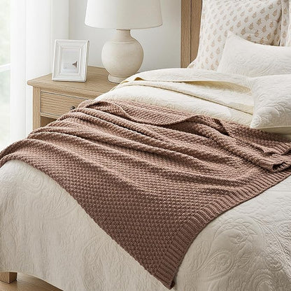EVERGRACEHOME Chunky Chenille Knit Throw Blanket for Couch, Soft Luxurious Moss Stitch Blankets for Bed, Cozy Decorative Farmhouse Knitted Throws for Sofa, Terracotta Clay, 50" x 60"