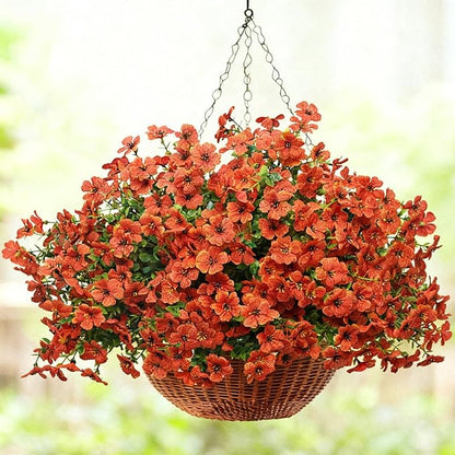 16 Bundles Artificial Flowers – UV Resistant Faux Mums in Orange for Garden, Patio, Porch & Home Décor, Realistic Fake Flowers for Wedding & Yard Decoration