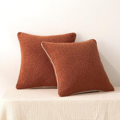Amazon Basics Boucle Throw Pillow Covers for Couch, Living Room, Home Decor with Hidden Zipper, Brown, 24×24in, Pack of 2