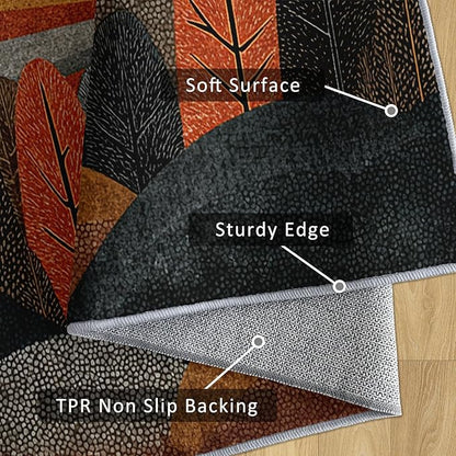 Bohemian Rug, 5x8 Area Rugs Abstract Forest Sun Tree Pattern for Living Room, Bedroom, Bohemian Home Decor Accessories Indoor Carpet, Non Slip & Machine Washable
