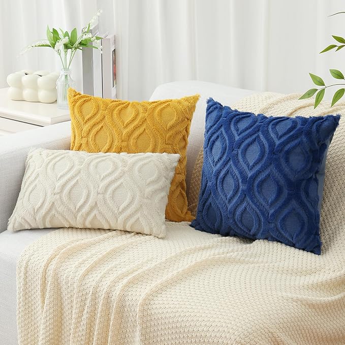 decorUhome Spring Euro Sham Throw Pillow Covers 26x26 Inch Set of 2, Soft Plush Faux Wool Dark Blue Solid Couch Pillow Covers, Accent Farmhouse Neutral Square Pillow Cases for Sofa Bed Living Room